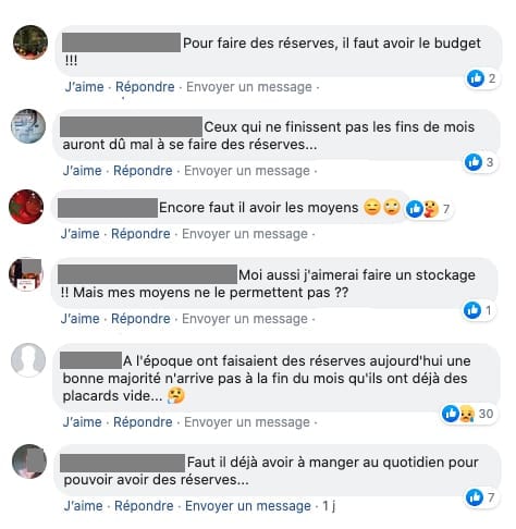 témoignage stockage alimentaire commentaire facebook